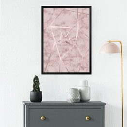 Obraz w ramie "Be awesome" - typografia na różowym marmurze z liniami w kolorze rosegold