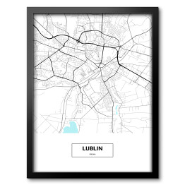 Obraz w ramie Mapa Lublina z podpisem na białym tle