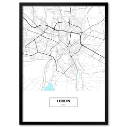 Plakat w ramie Mapa Lublina z podpisem na białym tle