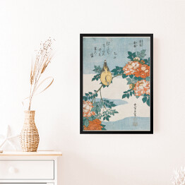 Obraz w ramie Warbler and Roses. Hokusai Katsushika. Reprodukcja