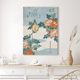 Obraz na płótnie Warbler and Roses. Hokusai Katsushika. Reprodukcja