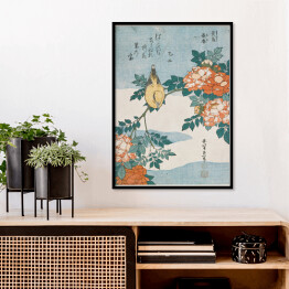 Plakat w ramie Warbler and Roses. Hokusai Katsushika. Reprodukcja