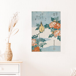 Plakat samoprzylepny Warbler and Roses. Hokusai Katsushika. Reprodukcja