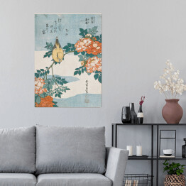 Plakat samoprzylepny Warbler and Roses. Hokusai Katsushika. Reprodukcja