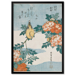 Obraz klasyczny Warbler and Roses. Hokusai Katsushika. Reprodukcja