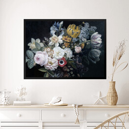 Obraz w ramie Piękny bukiet kwiatów w stylu barokowym
