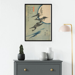 Plakat w ramie Utugawa Hiroshige Gęsi w locie i pełnia księżyca. Reprodukcja obrazu