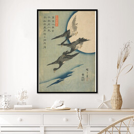 Plakat w ramie Utugawa Hiroshige Gęsi w locie i pełnia księżyca. Reprodukcja obrazu
