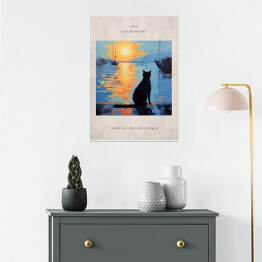 Plakat samoprzylepny Obraz z kotem inspirowany sztuką - Claude Monet "Impresja. Wschód słońca"