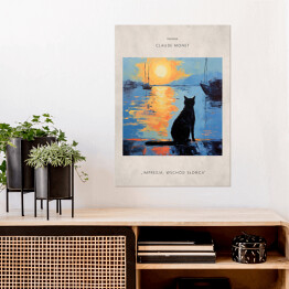 Plakat samoprzylepny Obraz z kotem inspirowany sztuką - Claude Monet "Impresja. Wschód słońca"