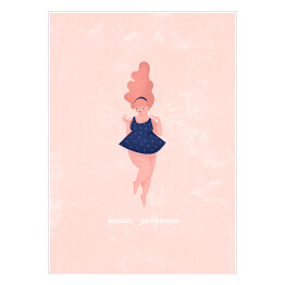 Plakat samoprzylepny Kobieta na różowym tle z napisem "Feelin' gorgeous"