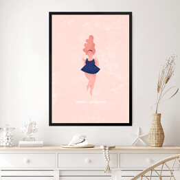 Obraz w ramie Kobieta na różowym tle z napisem "Feelin' gorgeous"