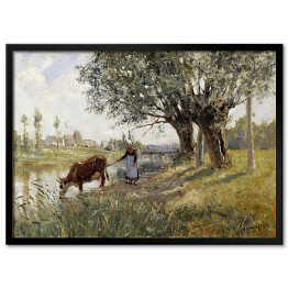 Plakat w ramie Camille Pissarro. Wieś w pobliżu Grez-sur-Loing. Reprodukcja