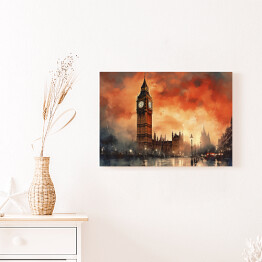 Obraz klasyczny Big Ben. Zachód słońca w Londynie akwarela