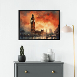 Obraz w ramie Big Ben. Zachód słońca w Londynie akwarela