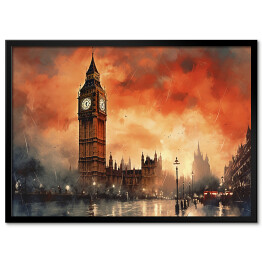 Obraz klasyczny Big Ben. Zachód słońca w Londynie akwarela