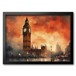 Obraz w ramie Big Ben. Zachód słońca w Londynie akwarela