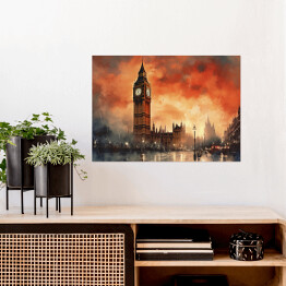 Plakat samoprzylepny Big Ben. Zachód słońca w Londynie akwarela