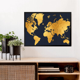 Obraz w ramie Złota mapa świata