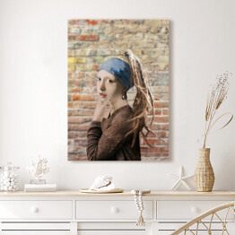 Obraz klasyczny Dziewczyna z perłą na tle ściany