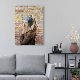 Obraz na płótnie Dziewczyna z perłą na tle ściany