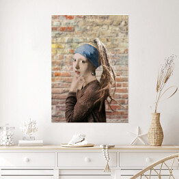 Plakat Dziewczyna z perłą na tle ściany
