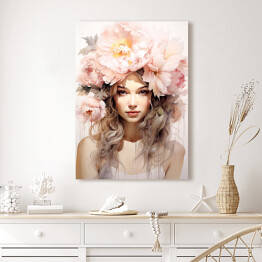 Obraz na płótnie Portret kobiety. Różowe kwiaty we włosach