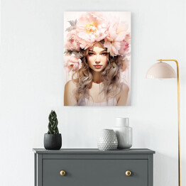 Obraz klasyczny Portret kobiety. Różowe kwiaty we włosach