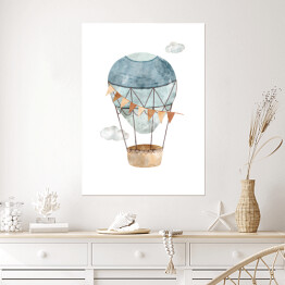 Plakat samoprzylepny Balon w odcieniach koloru niebieskiego w chmurach
