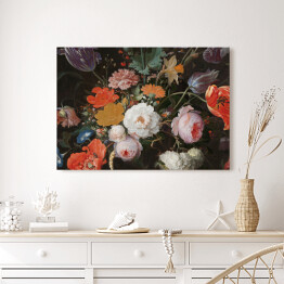 Obraz na płótnie Obraz kwiaty w wazonie. Bukiet różnorakich kwiatów malowany w stylu barokowym
