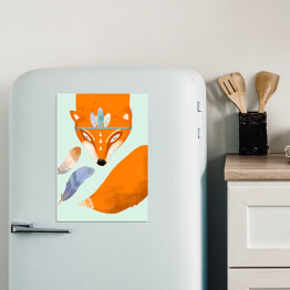 Magnes dekoracyjny Rudy lis z dużym ogonkiem i z piórkami - ilustracja