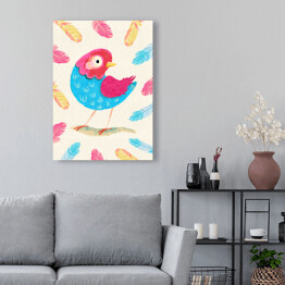 Obraz na płótnie Kolorowy ptaszek wśród kolorowych piórek