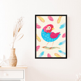 Obraz w ramie Kolorowy ptaszek wśród kolorowych piórek