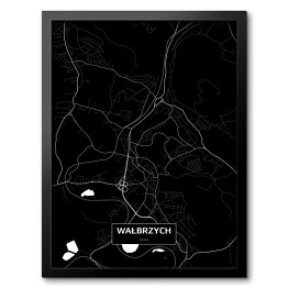 Obraz w ramie Mapa Wałbrzycha czarno-biała