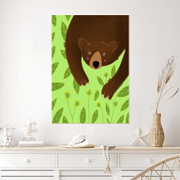 Plakat samoprzylepny Niedźwiadek na zielonym tle