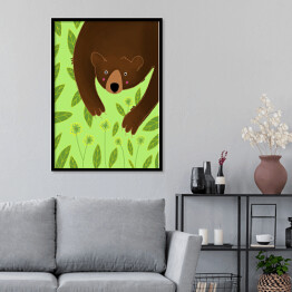 Plakat w ramie Niedźwiadek na zielonym tle