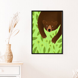 Plakat w ramie Niedźwiadek na zielonym tle