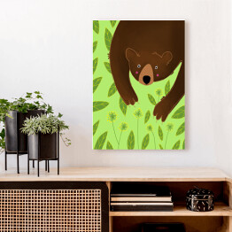 Obraz na płótnie Niedźwiadek na zielonym tle