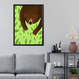 Obraz w ramie Niedźwiadek na zielonym tle
