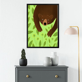 Obraz w ramie Niedźwiadek na zielonym tle