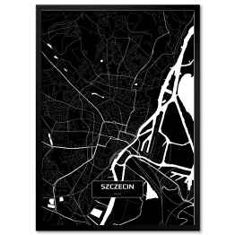 Plakat w ramie Mapa Szczecina czarno-biała