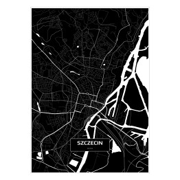 Plakat samoprzylepny Mapa Szczecina czarno-biała