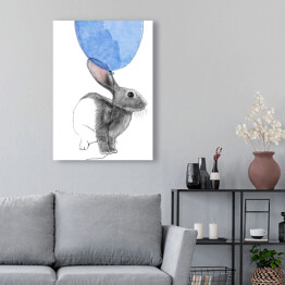 Obraz klasyczny Rysunek królika wpatrzonego w niebieski balon