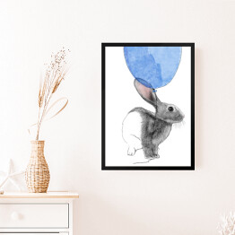 Obraz w ramie Rysunek królika wpatrzonego w niebieski balon
