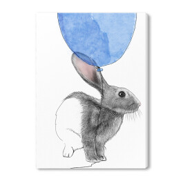 Obraz na płótnie Rysunek królika wpatrzonego w niebieski balon