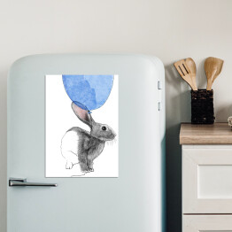 Magnes dekoracyjny Rysunek królika wpatrzonego w niebieski balon