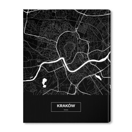 Obraz na płótnie Mapa Krakowa czarno-biała z podpisem na czarnym tle