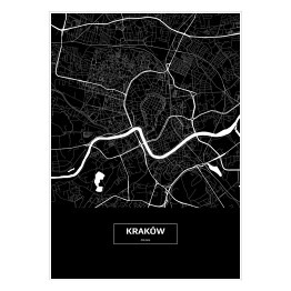 Plakat Mapa Krakowa czarno-biała z podpisem na czarnym tle
