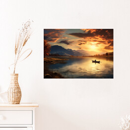 Plakat Zachód słońca nad jeziorem krajobraz