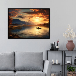 Plakat w ramie Zachód słońca nad jeziorem krajobraz